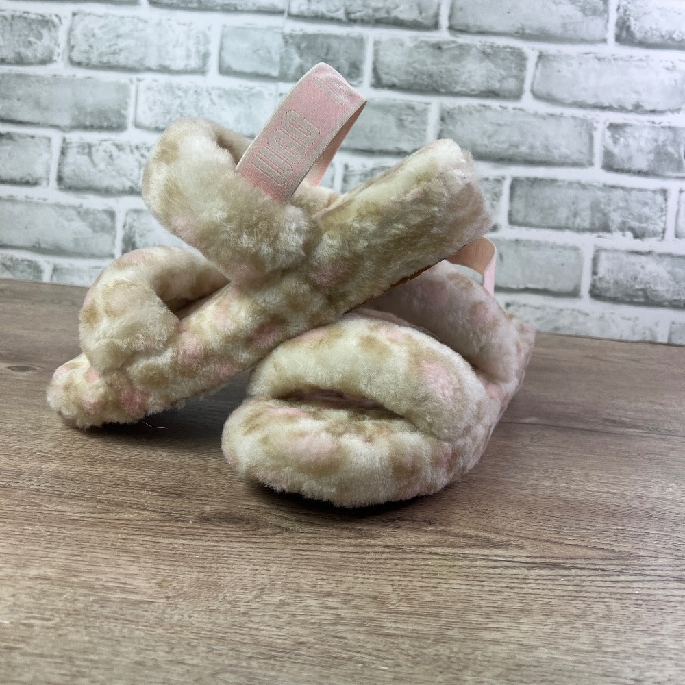 UGG Oh Fluffita Leopard Print Platform‎ Slingback Slippers Size 8
